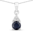 0.88 Carat Genuine Blue Sapphire and White Diamond 10K White Gold Pendant-1