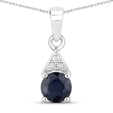 0.88 Carat Genuine Blue Sapphire and White Diamond 10K White Gold Pendant
