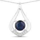 1.24 Carat Genuine Blue Sapphire and White Diamond 10K White Gold Pendant-1