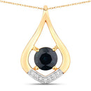 1.24 Carat Genuine Blue Sapphire and White Diamond 10K Yellow Gold Pendant-1