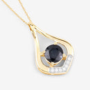 1.24 Carat Genuine Blue Sapphire and White Diamond 10K Yellow Gold Pendant-7