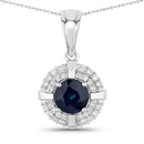 1.71 Carat Genuine Blue Sapphire and White Diamond 10K White Gold Pendant-1
