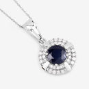 1.71 Carat Genuine Blue Sapphire and White Diamond 10K White Gold Pendant-7