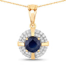 1.71 Carat Genuine Blue Sapphire and White Diamond 10K Yellow Gold Pendant-1