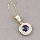 1.71 Carat Genuine Blue Sapphire and White Diamond 10K Yellow Gold Pendant-4