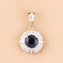 1.71 Carat Genuine Blue Sapphire and White Diamond 10K Yellow Gold Pendant-5