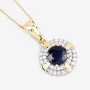 1.71 Carat Genuine Blue Sapphire and White Diamond 10K Yellow Gold Pendant-7