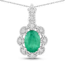 0.79 Carat Genuine Zambian Emerald and White Diamond 10K White Gold Pendant-1