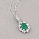 0.79 Carat Genuine Zambian Emerald and White Diamond 10K White Gold Pendant-4