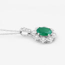 0.79 Carat Genuine Zambian Emerald and White Diamond 10K White Gold Pendant-8