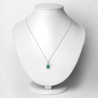 0.79 Carat Genuine Zambian Emerald and White Diamond 10K White Gold Pendant - 0