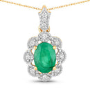0.79 Carat Genuine Zambian Emerald and White Diamond 10K Yellow Gold Pendant-1