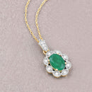 0.79 Carat Genuine Zambian Emerald and White Diamond 10K Yellow Gold Pendant-4