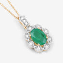 0.79 Carat Genuine Zambian Emerald and White Diamond 10K Yellow Gold Pendant-7