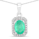 0.83 Carat Genuine Zambian Emerald and White Diamond 10K White Gold Pendant-1