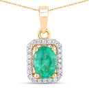 0.83 Carat Genuine Zambian Emerald and White Diamond 10K Yellow Gold Pendant-1