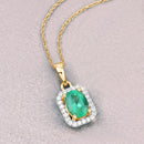 0.83 Carat Genuine Zambian Emerald and White Diamond 10K Yellow Gold Pendant-4