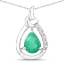 1.18 Carat Genuine Zambian Emerald and White Diamond 10K White Gold Pendant-1