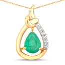 1.18 Carat Genuine Zambian Emerald and White Diamond 10K Yellow Gold Pendant-1