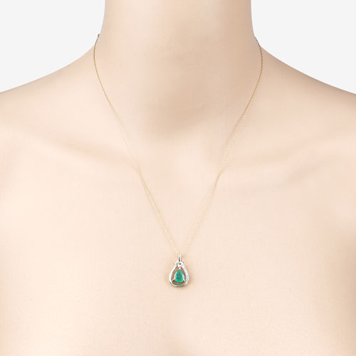 1.18 Carat Genuine Zambian Emerald and White Diamond 10K Yellow Gold Pendant