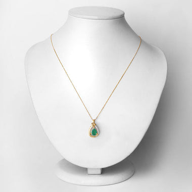 1.18 Carat Genuine Zambian Emerald and White Diamond 10K Yellow Gold Pendant - 0