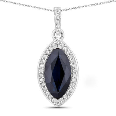 2.27 Carat Genuine Blue Sapphire and White Diamond 10K White Gold Pendant