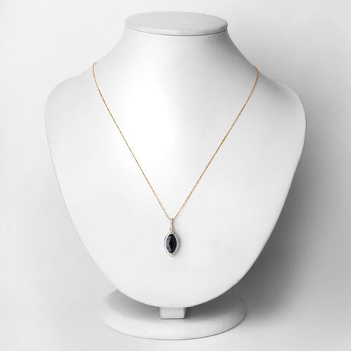 2.27 Carat Genuine Blue Sapphire and White Diamond 10K Yellow Gold Pendant