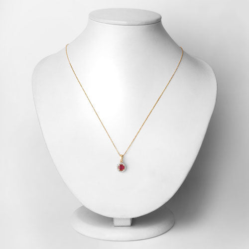 0.62 Carat Genuine Ruby and White Diamond 14K Yellow Gold Pendant