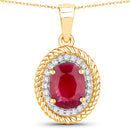 1.55 Carat Genuine Ruby and White Diamond 14K Yellow Gold Pendant-1