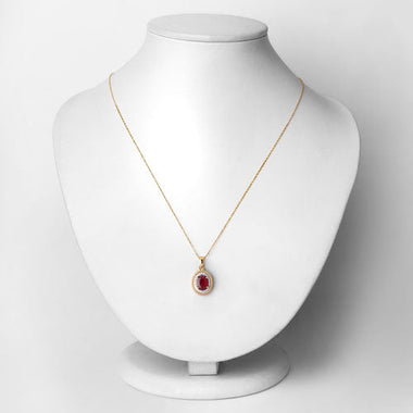 1.55 Carat Genuine Ruby and White Diamond 14K Yellow Gold Pendant - 0