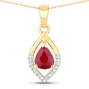 0.69 Carat Genuine Ruby and White Diamond 14K Yellow Gold Pendant-1