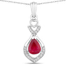 0.86 Carat Genuine Ruby and White Diamond 14K White Gold Pendant-1