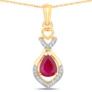 0.86 Carat Genuine Ruby and White Diamond 14K Yellow Gold Pendant-1
