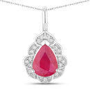 1.29 Carat Genuine Ruby and White Diamond 14K White Gold Pendant-1