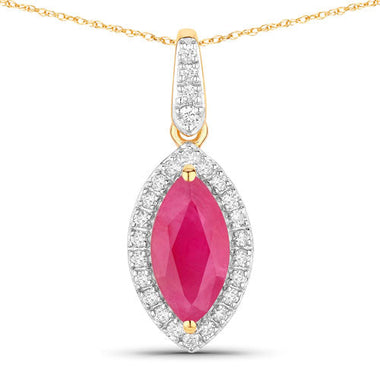 1.60 Carat Genuine Ruby and White Diamond 14K Yellow Gold Pendant