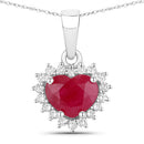 1.48 Carat Genuine Ruby and White Diamond 14K White Gold Pendant-1