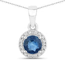 0.72 Carat Genuine Blue Sapphire and White Diamond 14K White Gold Pendant-1