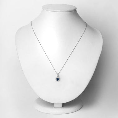0.72 Carat Genuine Blue Sapphire and White Diamond 14K White Gold Pendant - 0