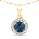 0.72 Carat Genuine Blue Sapphire and White Diamond 14K Yellow Gold Pendant-1