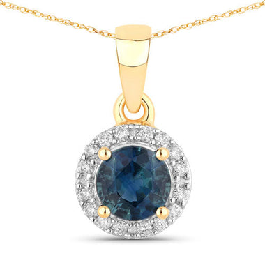 0.72 Carat Genuine Blue Sapphire and White Diamond 14K Yellow Gold Pendant