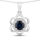 0.94 Carat Genuine Blue Sapphire and White Diamond 14K White Gold Pendant-1