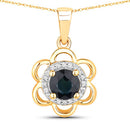0.94 Carat Genuine Blue Sapphire and White Diamond 14K Yellow Gold Pendant-1