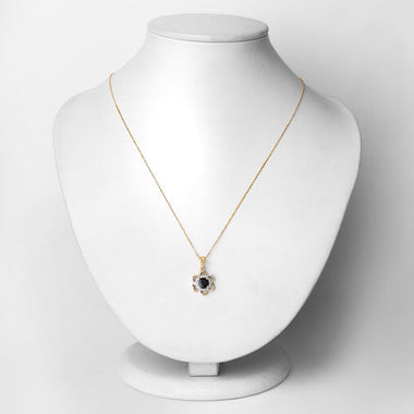 0.94 Carat Genuine Blue Sapphire and White Diamond 14K Yellow Gold Pendant - 0