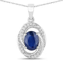 1.71 Carat Genuine Blue Sapphire and White Diamond 14K White Gold Pendant-1