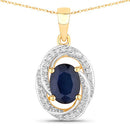 1.71 Carat Genuine Blue Sapphire and White Diamond 14K Yellow Gold Pendant-1