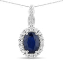 1.79 Carat Genuine Blue Sapphire and White Diamond 14K White Gold Pendant-1