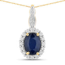 1.79 Carat Genuine Blue Sapphire and White Diamond 14K Yellow Gold Pendant-1