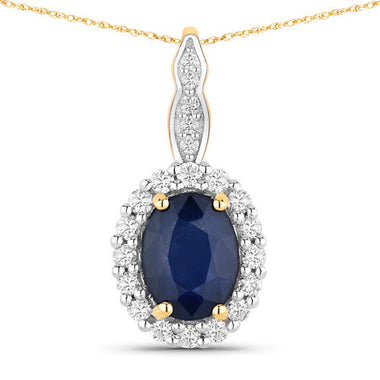 1.79 Carat Genuine Blue Sapphire and White Diamond 14K Yellow Gold Pendant