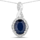 1.72 Carat Genuine Blue Sapphire and White Diamond 14K White Gold Pendant-1