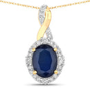 1.72 Carat Genuine Blue Sapphire and White Diamond 14K Yellow Gold Pendant-1